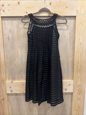 Cynthia Steffe Black Crochet Yoke Striped Midi Dress (Sleeveless)